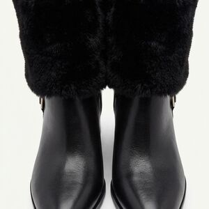 Vince Camuto Black Leather & Faux Fur Cuff Ankle Boots